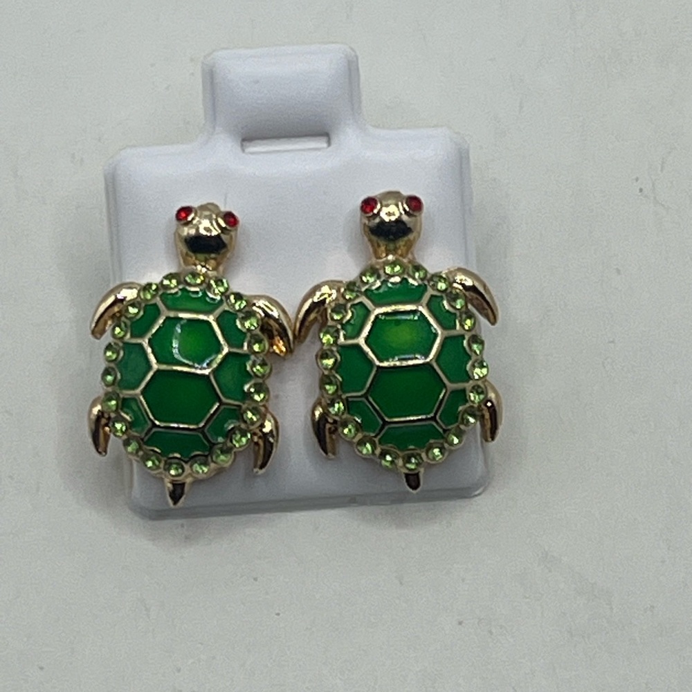 Gold plated Green Turtle Earrings for Women